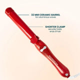 The Red Glitter B1.25 rotating curling iron featuring a 32 MM barrel in a Red glitter finish, ideal for creating voluminous waves.